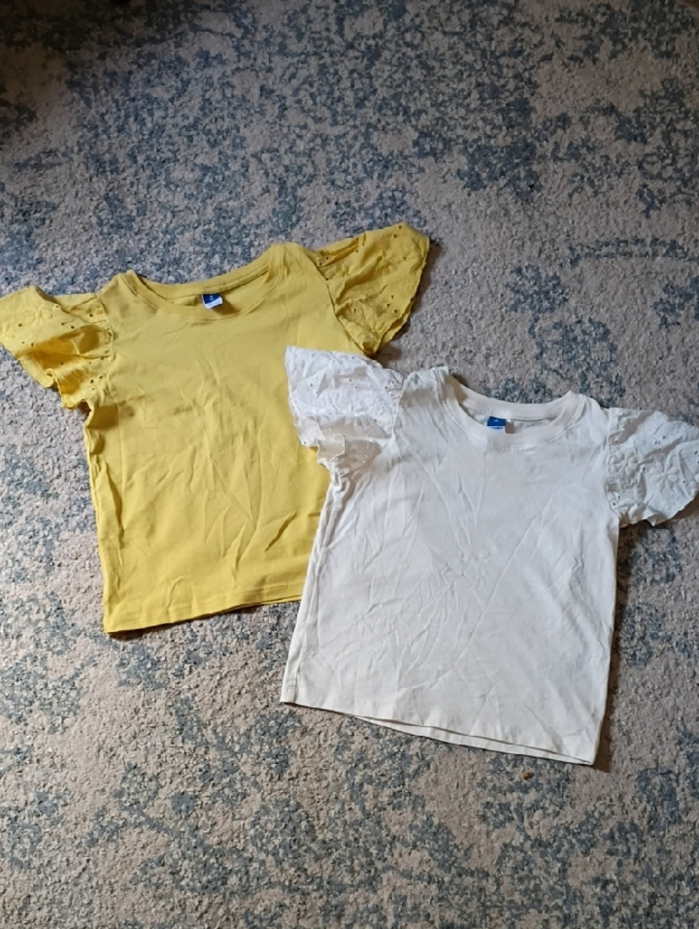 Bundle Of Girls' Eyelet Flutter Sleeve Tee - Yellow and White